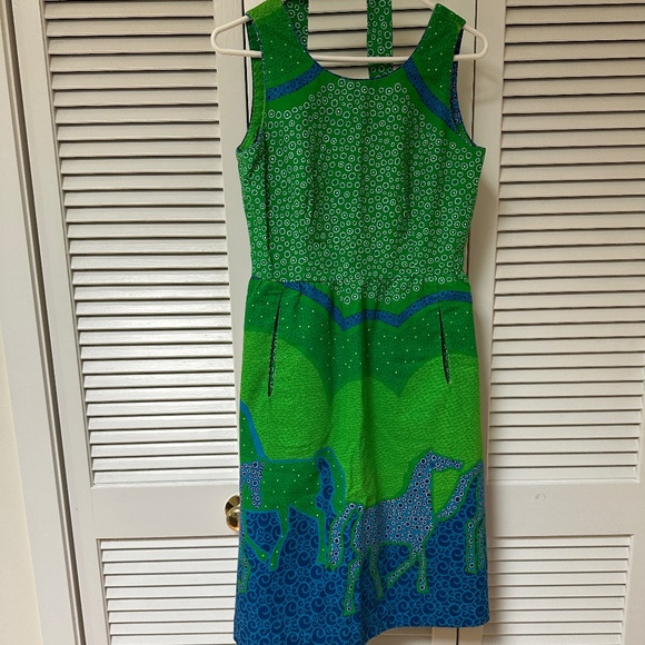 Malia Dresses & Skirts - Vintage 60s 70s Malia Honolulu Cotton Shift Dress Horses Print Pockets Belt